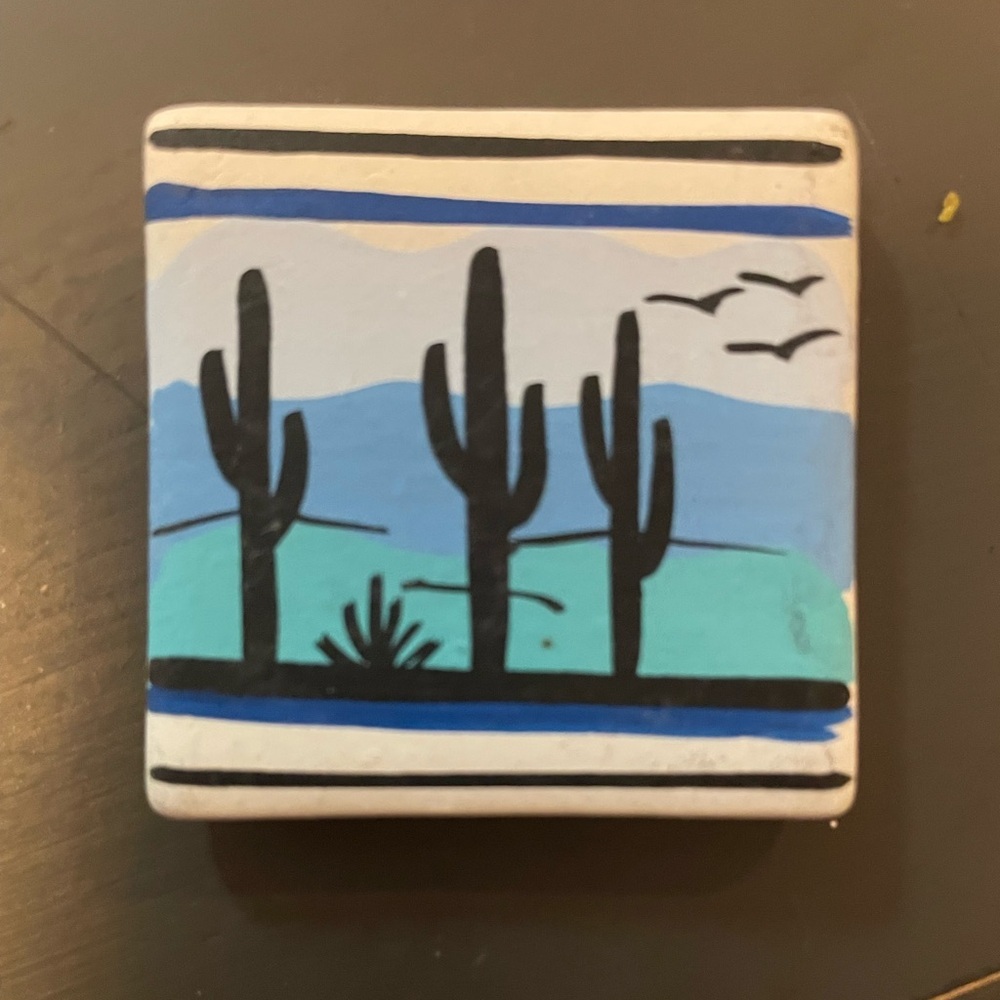 Tesa by Maack Co. hand painted desert scene ceramic magnet #desert #cactus